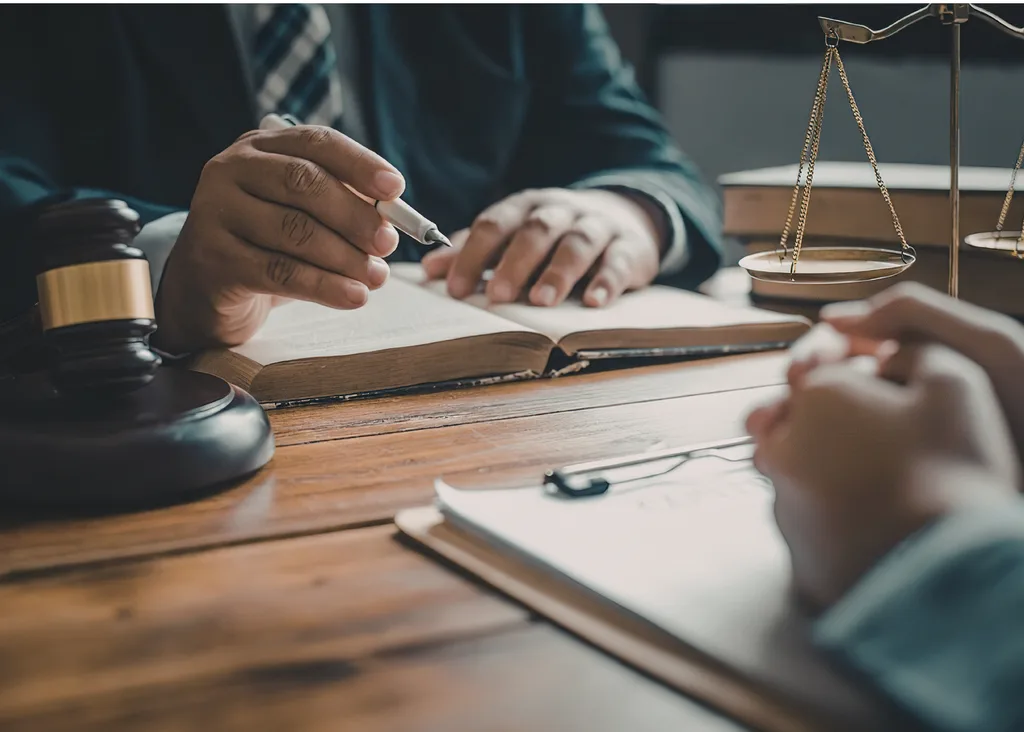 A lawyer talks with their client.