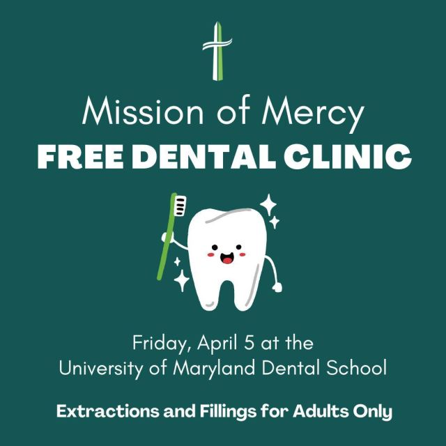 The Mission of Mercy free dental clinic will be held on Friday, April 5, at the University of Maryland School of Dentistry. Extractions and fillings for adults will be provided. 

Patients will be seen on a first-come-first-served basis and must register beforehand. No walk-up appointments will be accepted. Once registered, a Catholic Charities staff member will call to confirm. 

When: Friday, April 5 
Where: University of Maryland Dental School, Shady Grove Clinic
9631 Gudelsky Drive, #2135
Rockville, Md. 20850 

Update: Thank you for your interest in the Mission of Mercy free dental clinic. At this time, registration has closed. 

#CCADW #CatholicCharitiesDC #MissionOfMercy #DentalClinic #FreeDentalClinic #Maryland