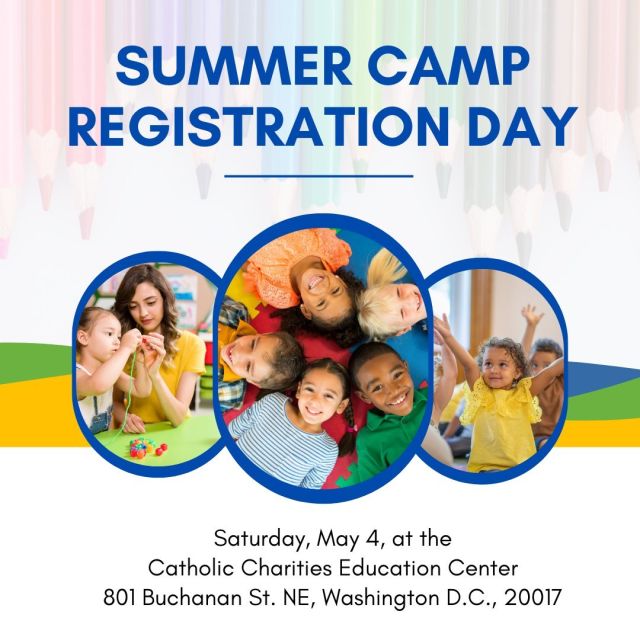 There is still time to register your child for summer camp! On May 4, the Child Development Center at the Catholic Charities Education Center will be hosting a registration day. Parents will have the opportunity to secure a spot for their child and meet the camp staff. 

The camp will begin on June 24, and is for children ages 4-10. Children will have the opportunity to participate in field trips, sports, water play activities, and arts and crafts.

For more information, visit https://bit.ly/3J6eOsX or call (202) 281-2700. 

When: May 4 from 10 a.m. – 1 p.m.
Where: Catholic Charities Education Center 
801 Buchanan St. NE, Washington D.C., 20017

#CatholicCharitiesDC #SummerCamp #RegistrationDay #Register #WashingtonDC